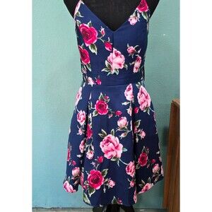 B. Smart Womens M Navy Pink Rose Cottage Core Formal Cocktail Dress halter top